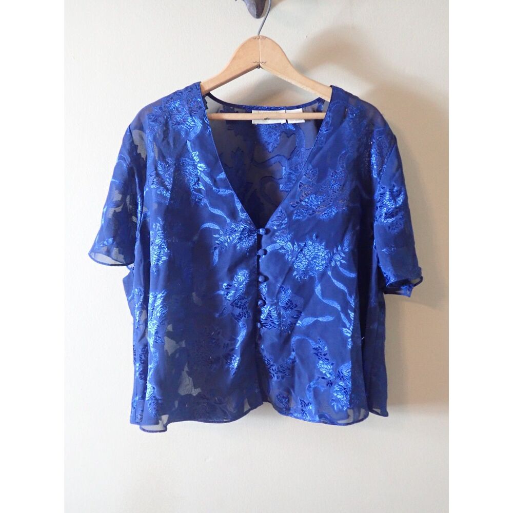 Victoria’s Secret Gold Label Blue Silky Cropped Top Blouse Small Vintage Sheer